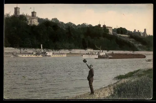 AK Dresden-Loschwitz, Albrechtschlösser, Elbschifffahrt
