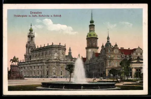 AK Dresden, Theaterplatz mit katholischer Hofkirche und Schloss