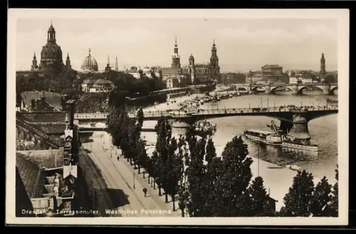 AK Dresden, Terrassenufer, westliches Panorama