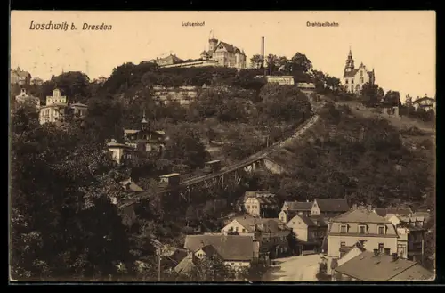 AK Loschwitz b. Dresden, Luisenhof, Drahtseilbahn