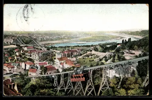 AK Dresden-Loschwitz, Schwebebahn, Elbbrücke, Ortsansicht