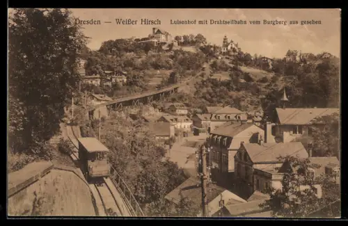 AK Dresden-Weisser Hirsch, Luisenhof, Drahtseilbahn, Burgberg