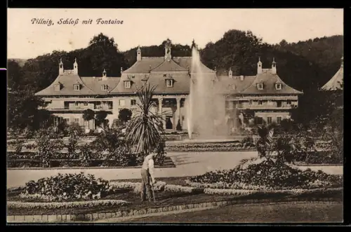 AK Dresden-Pillnitz, Schloss mit Fontaine