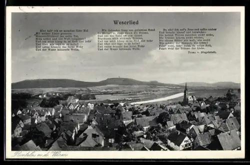AK Rinteln a. d. Weser, Panorama mit Weserlied