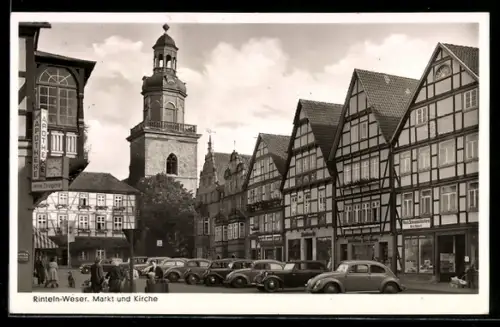 AK Rinteln /Weser, Markt und Kirche, VW Käfer