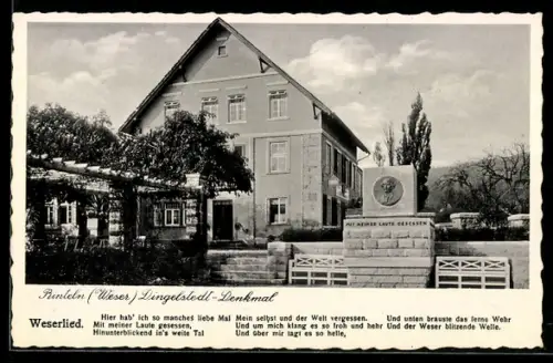 AK Rinteln /Weser, Ringelstedt Denkmal, Weserlied