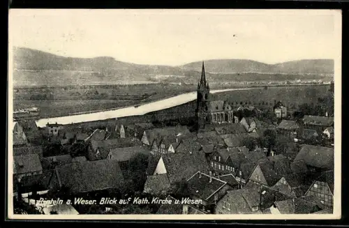 AK Rinteln a. Weser, Blick auf Kath. Kirche und Weser