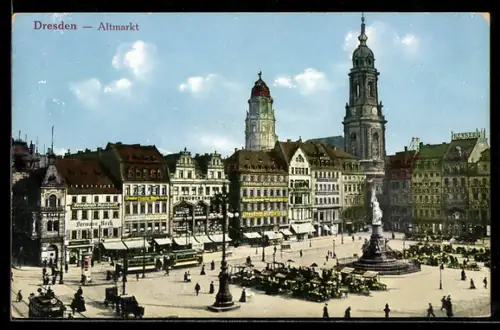 AK Dresden, Altmarkt mit Strassenbahn