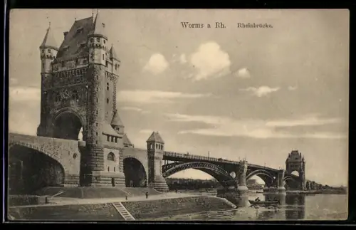 AK Worms a. Rh., Blick zur Rheinbrücke
