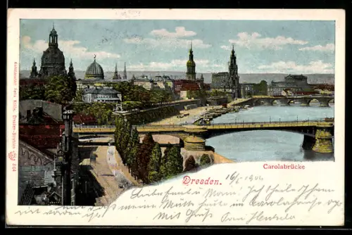 AK Dresden, Carolabrücke und Stadtansicht