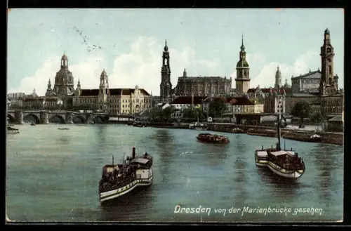 AK Dresden, Von der Marienbrücke gesehen