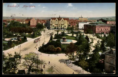 AK Dresden-N., Albertplatz mit Strassenbahn