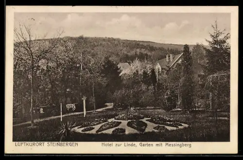 AK Steinbergen /Rinteln, Hotel zur Linde, Bes. A. Bredekow, Garten mit Messingberg