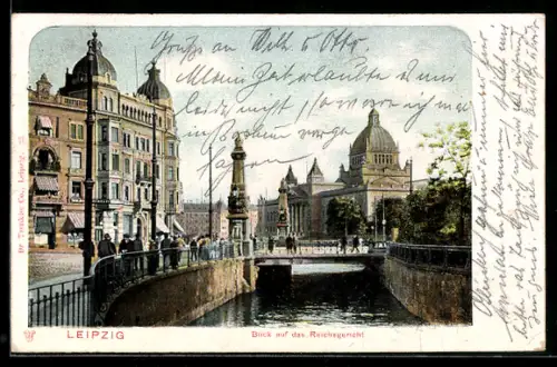 AK Leipzig, Blick auf das Reichsgericht, Brücke