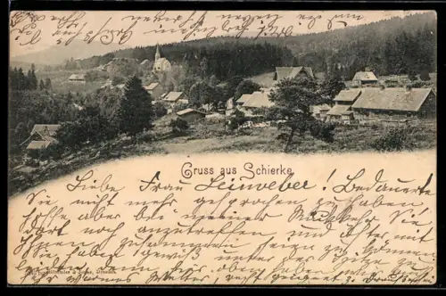 AK Schierke, Ortsansicht mit Kirche und umliegenden Häusern
