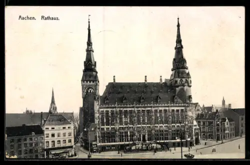 AK Aachen, Rathaus aus der Vogelschau