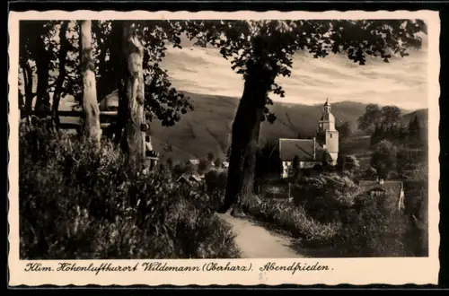 AK Wildemann /Oberharz, Abendfrieden, Kirche, Ortspartie