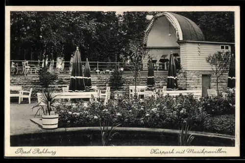 AK Bad Rehburg, Kurpark mit Musikpavillon