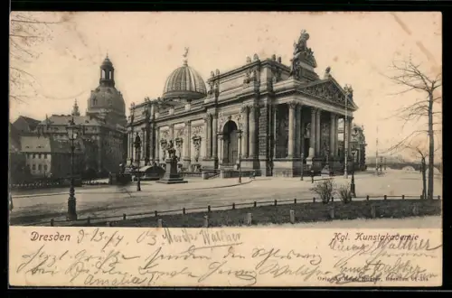 AK Dresden, Kgl. Kunstakademie mit Strasse