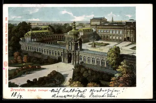 AK Dresden, Königl. Zwinger aus der Vogelschau