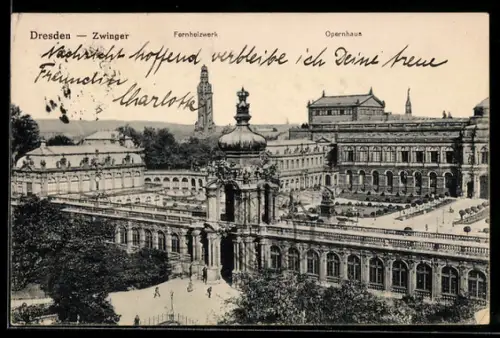 AK Dresden, Zwinger, Fernheizwerk u. Opernhaus aus der Vogelschau