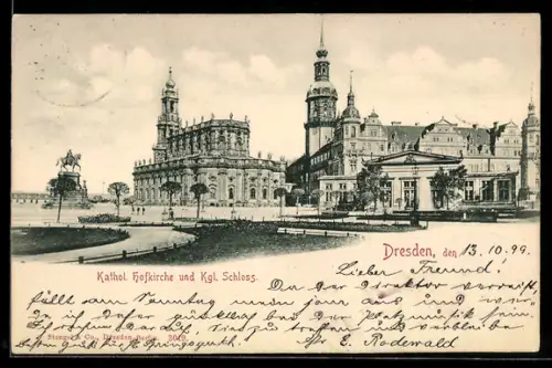 AK Dresden, Katholische Hofkirche, Königliches Schloss, Reiterdenkmal