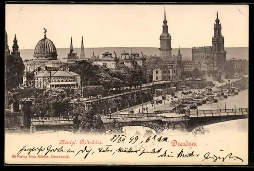 AK Dresden, Königl. Belvedere, Stadtpanorama, Brücke