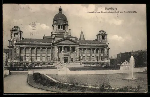 AK Hamburg-Neustadt, Hanseatisches Oberlandesgericht am Holstenplatz, Fontäne