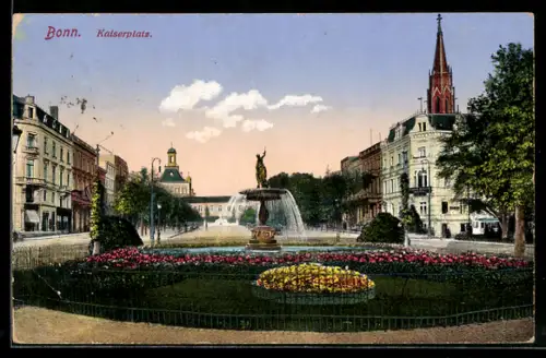 AK Bonn, Kaiserplatz, Panorama mit Kirche