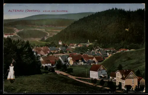 AK Altenau /Oberharz, Totalansicht vom Kunstberg, Landarbeiterin