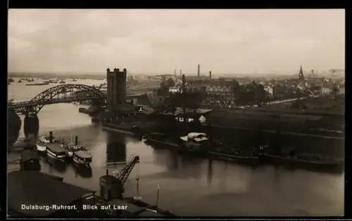 AK Duisburg-Ruhrort, Blick auf Laar, Brücke, Hafen, Schiffe