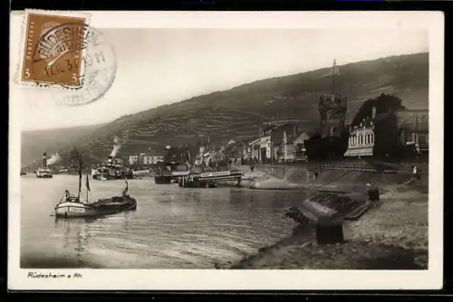 AK Rüdesheim a. Rh., Rheinpromenade, Hafen, Mäuseturm