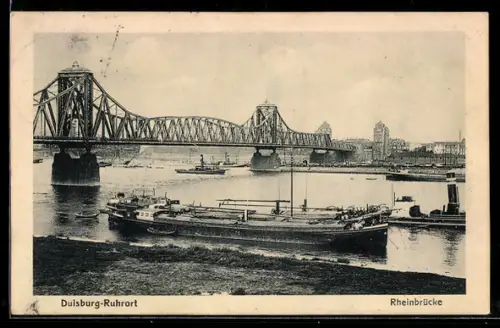 AK Duisburg-Ruhrort, Rheinbrücke, Schiffe