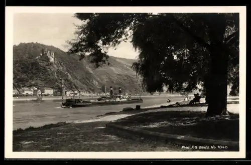 AK St. Goarshausen, Burg Katz und Ort von St. Goar aus