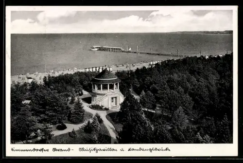 AK Timmendorfer Strand, Musikpavillon u. Landungsbrücke aus der Vogelschau