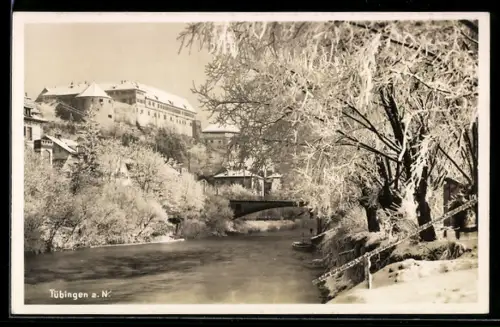 AK Tübingen a. N., Alleenbrücke u. Schloss, Winteransicht