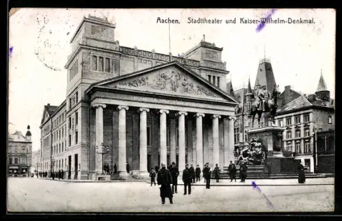 AK Aachen, Stadttheater und Kaiser-Wilhelm-Denkmal