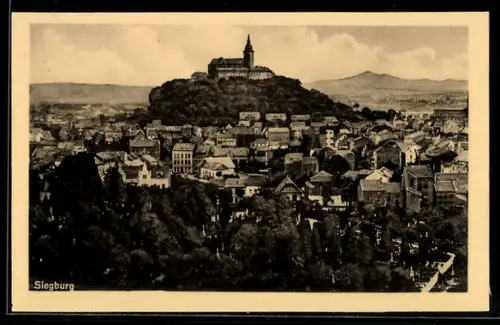 AK Siegburg, Blick auf Stadt und Abtei auf dem Michaelsberg