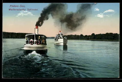 AK Woltersdorfer Schleuse, Flakensee mit Dampfschiffen