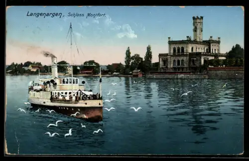 AK Langenargen, Schloss Montfort, Dampfschiff auf dem Bodensee