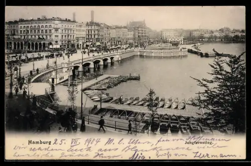 AK Hamburg-Neustadt, Jungfernstieg, Alster, Bootsanleger