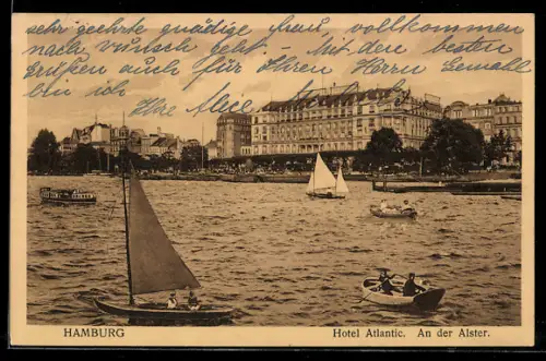 AK Hamburg-St.Georg, Hotel Atlantic, Alsterpanorama, Segelboote
