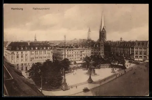 AK Hamburg, Rathausmarkt aus der Vogelschau