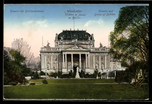 AK Wiesbaden, Theater mit Schillerdenkmal