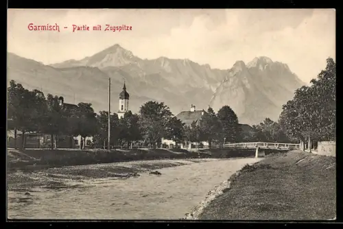 AK Garmisch, Partie mit Zugspitze