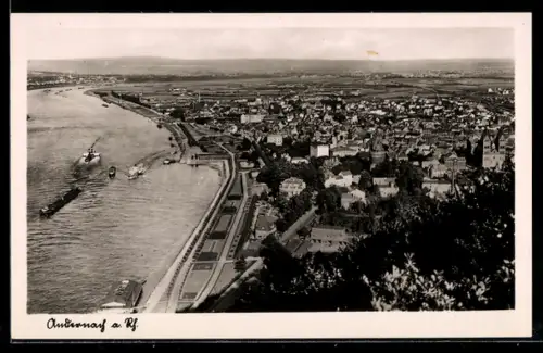 AK Andernach a. Rh., Blick auf Stadt und Rhein mit Hafenanlagen