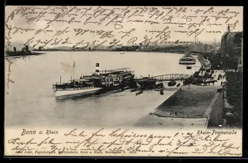 AK Bonn a. Rhein, Rhein-Promenade, Schiffe, Anlegestelle