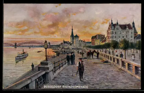 Künstler-AK Düsseldorf, Rheinpromenade
