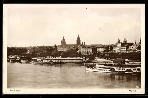 AK Mainz, Am Rhein, Dom, Schiffe