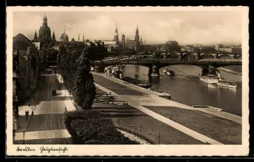 AK Dresden, Terrassenufer aus der Vogelschau